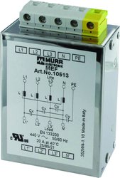 Filtr EMC 3-fazowy 1-stopniowy z N i:20a u:4x440 VAC do wyłapania Filtr sieciowy Murr Elektronik 10513, 440 V/AC