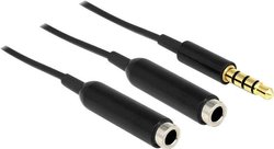Kabel audio Y Delock, 4-pinowy wtyk jack 3,5 mm na 2 x jack 3,5 mm, 25 cm, czarny Kabel Y Jack Delock 65575 25.00 cm